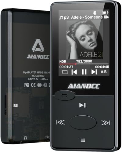 Mp3 Player Bluetooth 5.3 HiFi-Sound, Mp3 Player FM-Radio, Mini Mp3-Player 32G für Kinder und Erwachsene, Inklusive Kopfhörer, kann TF-Karte Einlegen (Schwarz) von Aiandcc