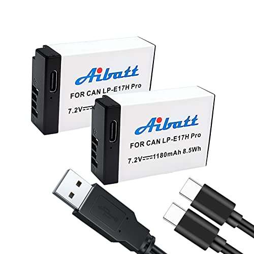 Aibatt 1180mAh LP-E17 Akku,Mit Ladeanschluss Typ C,Ersatzakku für Canon EOS RP, Rebel T8i,T7i,T6i,T6s,SL2,SL3,EOS M3,M5,M6,200D,250D,77D,750D,760D,800D,8000D,KISS X8i Digital Camera(2 Pack). von Aibatt