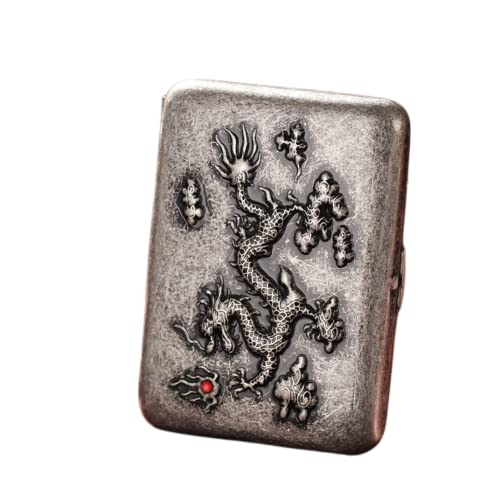 Aibote Tragbare Zigarettenbox aus massivem Kupfer, 16 Kapazität, für normale Zigaretten, mit Geschenk-Box, für Männer und Frauen, Raucher (Drachen) von Aibote