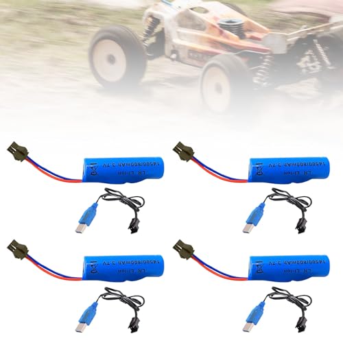 4 Stück 3.7V Wiederaufladbare 800mAh Lithium Lonen Batterien, Li-ion Power Ersatz Akku with 4 USB Ladekabel, 3 7 Volt Akku SM-2P Plug RC Recgargeble Battery für Panzer Autos RC Fahrzeuge Roboter von Aicharynic