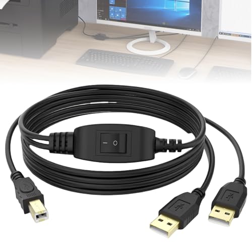Aicharynic USB B Drucker Kabel Splitter, 2 USB-A-auf-USB-B-Druckerkabel mit Toggle-Taste, 2 in 1 USB Drucker Kabel Verteiler für zwei Computer、Drucker, Faxgeräte, Scanner, 2.5M (USB-B) + 2M (USB-A) von Aicharynic