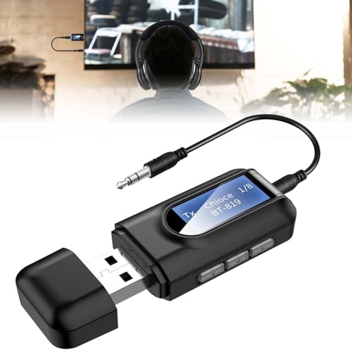 Bluetooth Adapter Audio: 2 in 1 USB Bluetooth 5.0 Adapter für TV, Audio Sender Empfänger mit LCD Bildschirm, 3,5 mm Klinke, Geringe Latenz Bluetooth Transmitter für PC, Auto, TV, Kopfhörer von Aicharynic