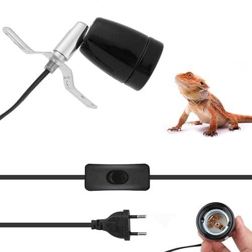 Heiz Lampenfassung, E27 Keramik Wärmelampe Lampenfassung E27 Fassung mit Kabel, Reptilien Wärmelampe Sockel für Aquarium Reptil, UV-Glühlampe Strahler Keramik-Heizlampe Tageslicht EU110-250V von Aicharynic