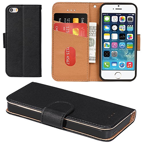 Aicoco iPhone 5 Hülle, iPhone 5S Hülle, Schutzhülle Tasche Flip Case für Apple iPhone 5 / 5S / SE Handyhülle - Schwarz von Aicoco