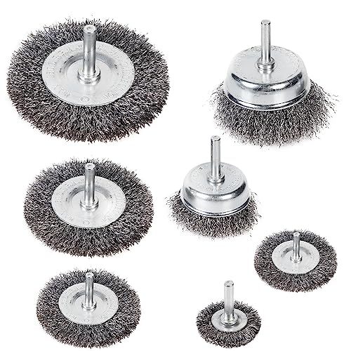 Stahlbürste Drahtbürsten für Akkuschrauber, 7 Pack Scheibenbürsten 40, 50, 65, 75,100 mm, Topfbürste 50 mm, 75mm Zum Reinigen und Entgraten von Aicoimy