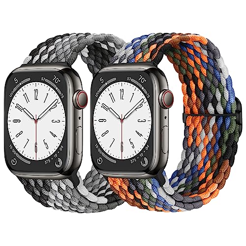 AidorMax 2 Stück Geflochtenes Armband Kompatibel mit Apple Watch 49mm 45mm 44mm 42mm, Verstellbares Nylon Stretch-Armband für Apple Watch Series 9/8/7/6/5/4/3/SE/Ultra (Dunkle Schokolade+Tarnung) von AidorMax