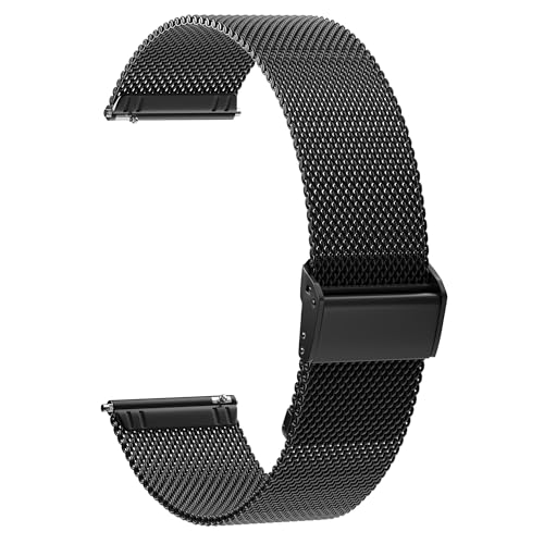 AidorMax Armband 20 mm Edelstahl Mesh Uhrenarmband Herren Damen, Verstellbares Schnellspanner Ersatzarmbänder für Smartwatches und Armbanduhren (20 mm, Schwarz) von AidorMax