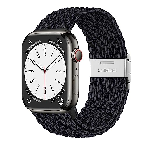 AidorMax Geflochtenes Armband Kompatibel mit Apple Watch 41mm 40mm 38mm, Verstellbares Rutschfestes Nylon Stretch-Ersatzarmband für Apple Watch Series 9/8/7/6/5/4/3/SE (Graphit) von AidorMax