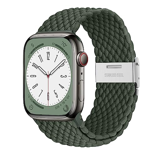 AidorMax Geflochtenes Armband Kompatibel mit Apple Watch 41mm 40mm 38mm, Verstellbares Rutschfestes Nylon Stretch-Ersatzarmband für Apple Watch Series 9/8/7/6/5/4/3/SE (Olivengrün) von AidorMax