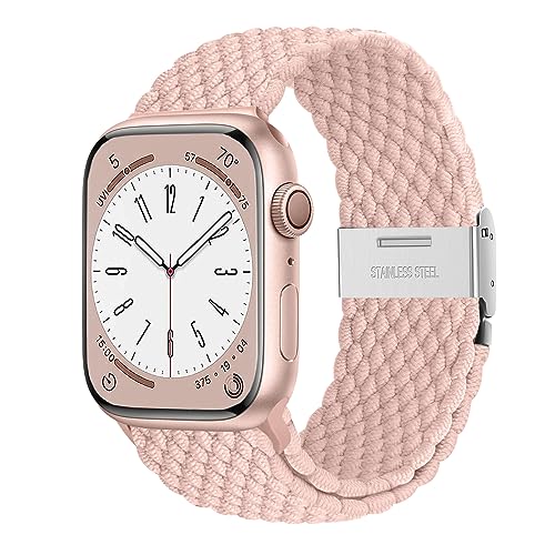 AidorMax Geflochtenes Armband Kompatibel mit Apple Watch 41mm 40mm 38mm, Verstellbares Rutschfestes Nylon Stretch-Ersatzarmband für Apple Watch Series 9/8/7/6/5/4/3/SE (Sand Rosa) von AidorMax