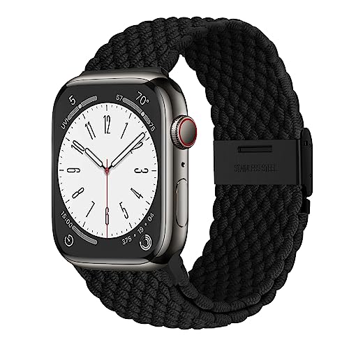 AidorMax Geflochtenes Armband Kompatibel mit Apple Watch 41mm 40mm 38mm, Verstellbares Rutschfestes Nylon Stretch-Ersatzarmband für Apple Watch Series 9/8/7/6/5/4/3/SE (Schwarz) von AidorMax