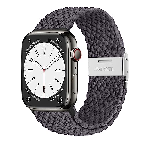 AidorMax Geflochtenes Armband Kompatibel mit Apple Watch 49mm 45mm 44mm 42mm, Verstellbares Rutschfestes Nylon Stretch-Ersatzarmband für Apple Watch Series 9/8/7/6/5/4/3/SE/Ultra/Ultra 2 (Grau) von AidorMax