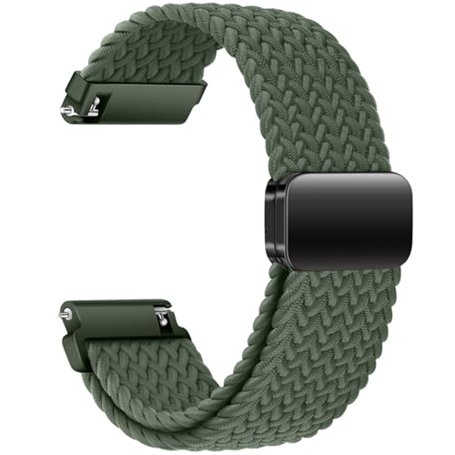 AidorMax Nylon Uhrenarmband 20mm mit Verstellbares Magnetischem Verschluss für Herren und Damen, Bequeme Passform Elastisches Ersatzarmband für Smartwatches und Uhren (Olivgrün) von AidorMax