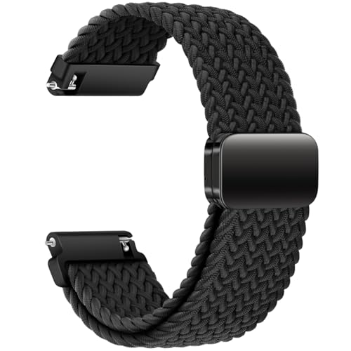 AidorMax Nylon Uhrenarmband 20mm mit Verstellbares Magnetischem Verschluss für Herren und Damen, Bequeme Passform Elastisches Ersatzarmband für Smartwatches und Uhren (Schwarz) von AidorMax