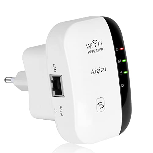 WLAN Verstärker Repeater 300 Mbit/s 2.4 GHz, WiFi Extender Booster mit LAN Port und WPS-Funktion,AP Modus, Internet Verstaerker kompatibel zu Allen WLAN Geräten von Aigital