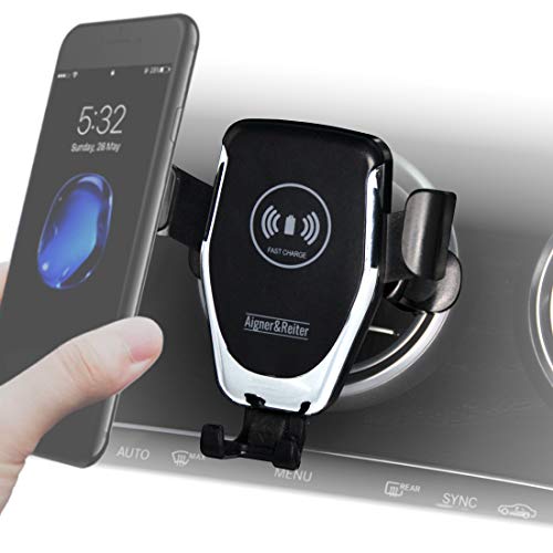Handyhalterung Auto mit Ladefunktion für runde Lüftung, Wireless Car Charger, Handy Zubehör für Mercedes und KFZ mit rundem Lüftungsgitter, für alle iPhone, Samsung, Huawei, LG mit Qi Standard von Aigner & Reiter