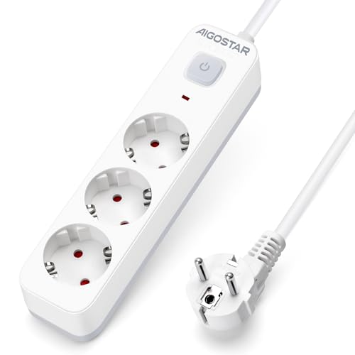 Aigostar Steckdosenleiste 3 fach mit Schalter, Mehrfachsteckdose mit Kindersicherung, Verteilersteckdose mit 5 m Kabel von Aigostar