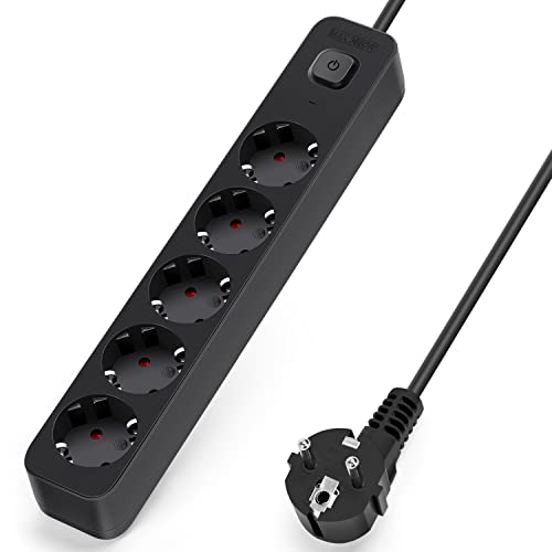 Aigostar Steckdosenleiste 5-Fach, Mehrfachsteckdose mit Schalter, Mehrfachstecker Verlängerungskabel 3m Kabel, Schwarz von Aigostar