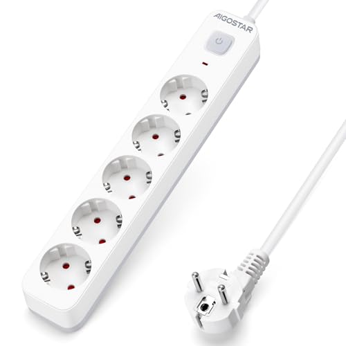 Aigostar Steckdosenleiste 5 fach mit Schalter, Mehrfachsteckdose mit Kindersicherung, Verteilersteckdose mit 5 m Kabel von Aigostar