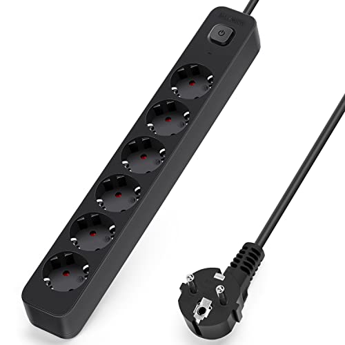 Aigostar Steckdosenleiste 6-Fach, Mehrfachsteckdose mit Schalter, Mehrfachstecker Verlängerungskabel 3m Kabel, Schwarz von Aigostar