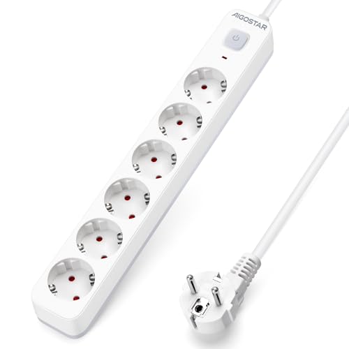 Aigostar Steckdosenleiste 6 Fach mit Schalter, Mehrfachsteckdose mit Kindersicherung, Verteilersteckdose mit 3 m Kabel von Aigostar