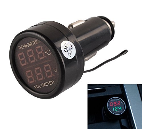 Aihasd 2IN1 12V/24V Auto Batterie Spannung Zigarettenanzünder Monitor Voltmeter KFZ -10~80 ℃ Temperatur Tester Thermometer Digital Anzeige (rot + Grün) von Aihasd