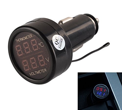 Aihasd 2IN1 12V/24V Auto Batterie Spannung Zigarettenanzünder Monitor Voltmeter KFZ -10~80 ℃ Temperatur Tester Thermometer Digital Anzeige (rot + blau) von Aihasd