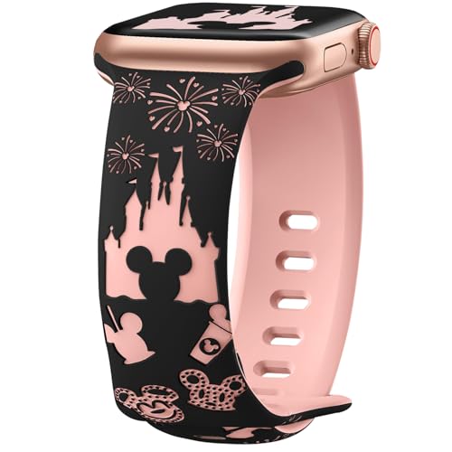 AiiBowy Armband Kompatibel mit Apple Watch 42mm (Series 10) 41mm 40mm 38mm, Verstellbares Silikon Ersatzarmband für iWatch SE 2/SE/Series 10/9/8/7/6/5/4/3/2/1 Schwarz+Rosa von AiiBowy