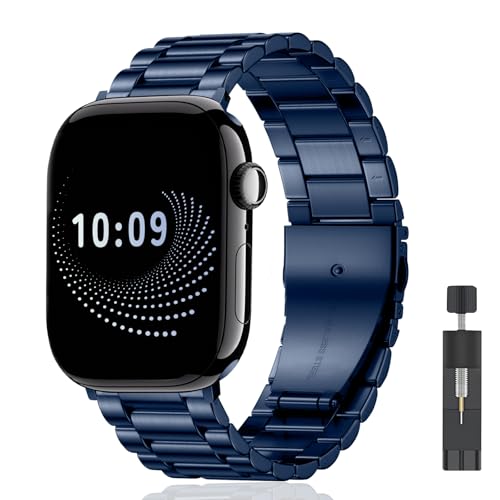 AiiBowy Armband Kompatibel mit Apple Watch 46mm(Series 10) 45mm 44mm 42mm 49mm, Metall Edelstahl Ersatzarmband für Apple Watch Ultra 2/Ultra/SE 2/SE/Series 10/9/8/7/6/5/4/3/2/1 Blau von AiiBowy