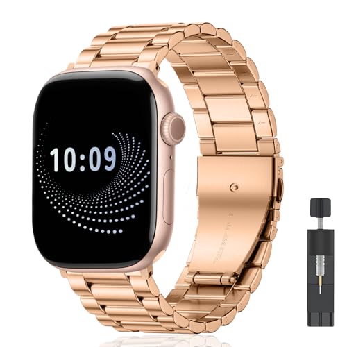 AiiBowy Armband Kompatibel mit Apple Watch 46mm(Series 10) 45mm 44mm 42mm 49mm, Metall Edelstahl Ersatzarmband für Apple Watch Ultra 2/Ultra/SE 2/SE/Series 10/9/8/7/6/5/4/3/2/1 RoséGold von AiiBowy