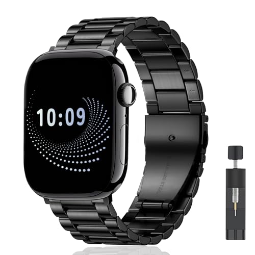 AiiBowy Armband Kompatibel mit Apple Watch 46mm(Series 10) 45mm 44mm 42mm 49mm, Metall Edelstahl Ersatzarmband für Apple Watch Ultra 2/Ultra/SE 2/SE/Series 10/9/8/7/6/5/4/3/2/1 Schwarz von AiiBowy