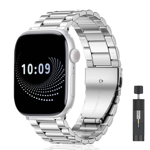 AiiBowy Armband Kompatibel mit Apple Watch 46mm(Series 10) 45mm 44mm 42mm 49mm, Metall Edelstahl Ersatzarmband für Apple Watch Ultra 2/Ultra/SE 2/SE/Series 10/9/8/7/6/5/4/3/2/1 Silber von AiiBowy