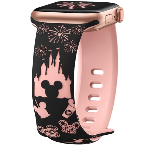 AiiBowy Armband Kompatibel mit Apple Watch 46mm (Series 10) 45mm 44mm 42mm 49mm, Verstellbares Silikon Ersatzarmband für iWatch Ultra 2/Ultra/SE 2/SE/Series 10/9/8/7/6/5/4/3/2/1 Schwarz+Rosa von AiiBowy