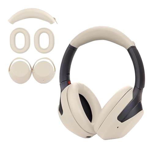 Aiivioll 3-teiliges Set für Sony WH-1000XM4 WH-1000XM3 Kopfhörer, Ohrpolsterbezüge/Ohrenschützer/Kopfbügelkissenbezüge, schweißfestes weiches Silikon-Kopfhörerzubehör（Cremefarben） von Aiivioll