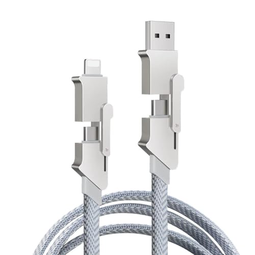 Aiivioll 4-in-1 USB-C-Ladekabel, 100 W [Schnellladung und Datensynchronisierung] flaches geflochtenes Kabel mit Typ-C/USB-A-Anschluss für Samsung Galaxy S21 A13, Phone 14 Pro/14 (1 m). /Hellgrau von Aiivioll