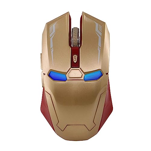 Aikchi Kabellose Iron Man Maus Computermäuse, 2,4 GHz 1600 dpi geräuschlos Dekor Licht Auto Sleep Energiesparende Maus (Gold) von Aikchi