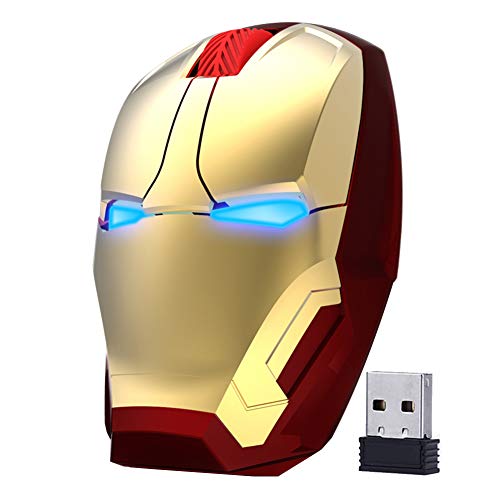 Aikchi Kabellose Iron Man Maus Laptop Computer Maus, geräuschlose optische Maus, automatische Stromsparung, einstellbare DPI-LED-Dekorleuchte (Gold) von Aikchi