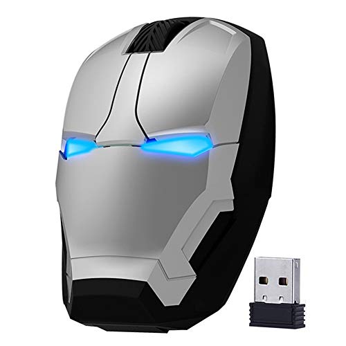 Aikchi Kabellose Iron Man Maus Laptop Computer Maus, geräuschlose optische Maus, automatische Stromsparung, einstellbare DPI-LED-Dekorleuchte (Silber) von Aikchi