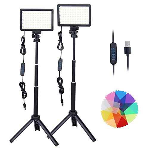 Dimmbare 10000K USB LED Videolicht, Beleuchtung für Fotostudios/Videoleuchte mit Stativ für Tisch-/Flachwinkelaufnahmen/Videoaufzeichnung/Meeting/Tiktok/Game-Streaming/YouTube (2 Packs) von AiknowFoto