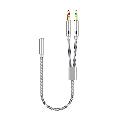 Ailan Messing Desktop Kopfhörer Adapterkabel, reißfeste 3,5 mm Schnittstelle, korrosionsbeständiges, beschichtetes Nylon Drahtkabel Zubehör, Silber Grau, 25cm von Ailan