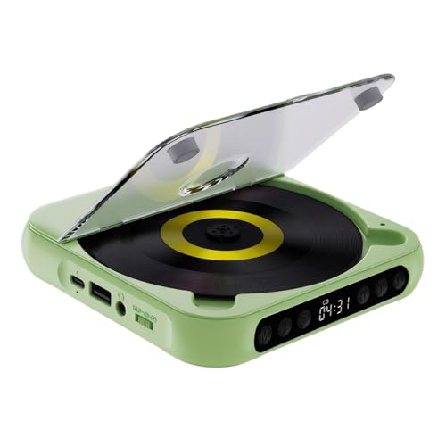 Ailan Niedlicher CD Player mit integriertem Akku für einfaches Hören. Tragbarer ABS CD Player mit Kopfhörern, CD RW, MP3, Grün von Ailan