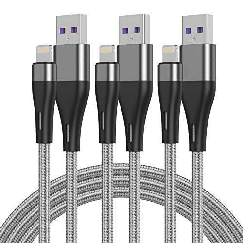 Kurzes Lightning-Kabel, 3 m, MFi-zertifiziert, iPhone-Ladekabel, Schnellladestation, USB-Kabel, 3 m, kompatibel mit iPhone 11 Pro Max/X/XS/XR/XS Max/8/7/6/5S/SE/Plus iPad (Silber) von Ailawuu