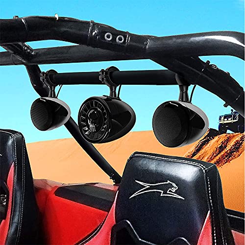 Aileap M600X Bass Motorrad Audio System mit 2.1CH Verstärker, wasserdichtem 5" Subwoofer und Zwei 4.5" Fullrange Stereo Lautsprechern, Bluetooth MP3 Radio für 1,5-2" Überrollkäfig ATV UTV RZR von Aileap