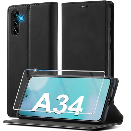 2023 Upgraded Handyhülle für Samsung Galaxy A34 Hülle Leder[Mit A34 Schutzfolie] für Samsung Galaxy A34 5G Hülle Klappbar Leder Flip Wallet Stoßfeste Case Schutzhülle Klapphülle für Samsung A34 Hülle von Ailicici