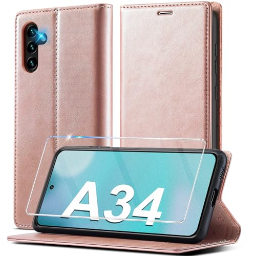 2023 Upgraded Handyhülle für Samsung Galaxy A34 Hülle Leder[Mit A34 Schutzfolie] für Samsung Galaxy A34 5G Hülle Klappbar Leder Flip Wallet Stoßfeste Case Schutzhülle Klapphülle für Samsung A34 Hülle von Ailicici