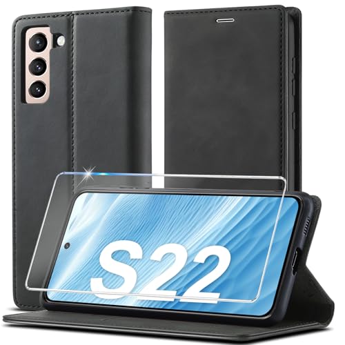 2024 Upgraded Handyhülle für Samsung Galaxy S22 Hülle Leder [Mit S22 Schutzfolie] für Samsung Galaxy S22 5G Hülle Klappbar Leder Flip Wallet Stoßfeste Case Schutzhülle Klapphülle für Samsung S22 Hülle von Ailicici