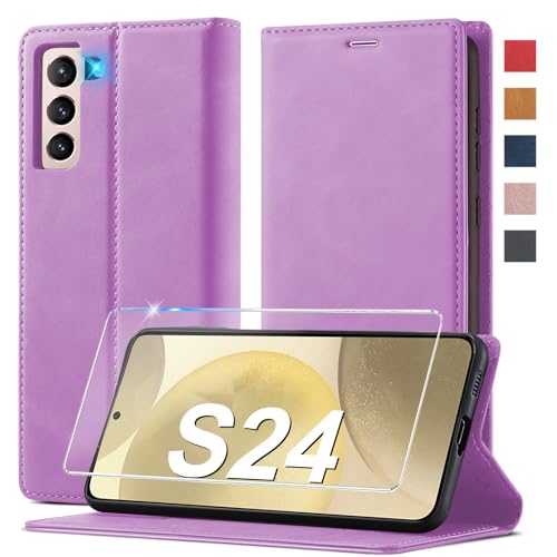 2024 Upgraded Handyhülle für Samsung Galaxy S24 Hülle Leder [Mit S24 Schutzfolie] für Samsung Galaxy S24 5G Hülle Klappbar Leder Flip Wallet Stoßfeste Case Schutzhülle Klapphülle für Samsung S24 Hülle von Ailicici