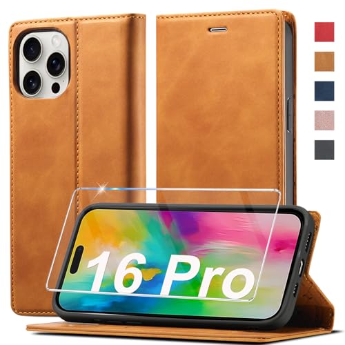 Ailicici Handyhülle für iPhone 16 Pro Hülle Leder [Mit Schutzfolie] für iPhone 16 Pro Hülle Klappbar Leder Flip Wallet 360 Stoßfeste Case Schutzhülle Klapphülle für iPhone 16 Pro Hülle Holster von Ailicici