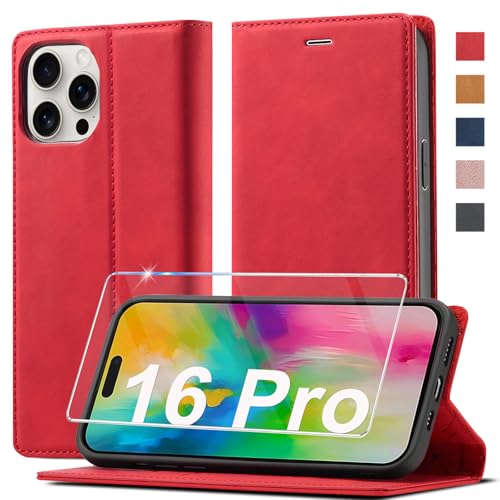 Ailicici Handyhülle für iPhone 16 Pro Hülle Leder [Mit Schutzfolie] für iPhone 16 Pro Hülle Klappbar Leder Flip Wallet 360 Stoßfeste Case Schutzhülle Klapphülle für iPhone 16 Pro Hülle Holster von Ailicici