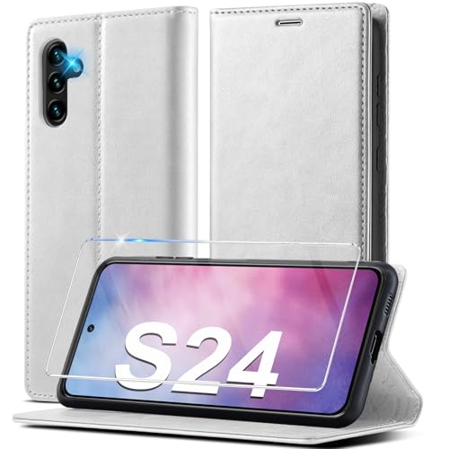 Ailicici Handyhülle für Samsung Galaxy S24 Hülle Leder [Mit S24 Schutzfolie] für Samsung Galaxy S24 5G Hülle Klappbar Leder Flip Wallet Stoßfeste Case Schutzhülle Klapphülle für Samsung S24 5G Hülle von Ailicici